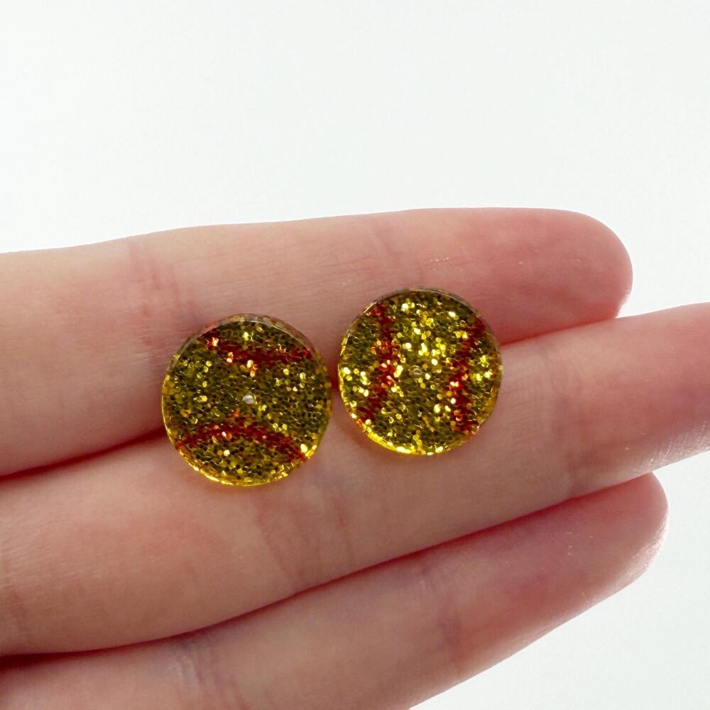 Glitter Softball Earrings, Softball Studs, Softball Jewelry, Sports Earrings